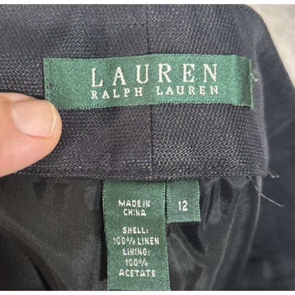 Lauren Ralph Lauren Women Size 12 100% Linen Dress Pants Navy Blue Pleated Front - Picture 10 of 10